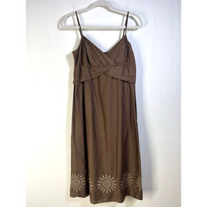 Ann Taylor LOFT Sundress Size 6 Brown Embroidered Cotton Cami Adjustable Strap